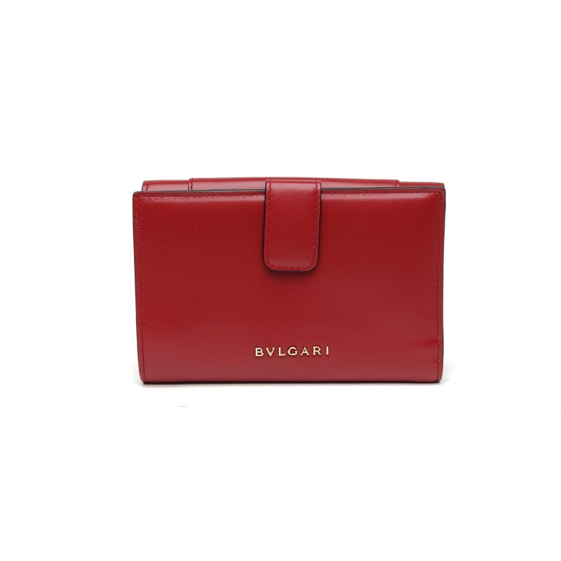 BVLGARI 紅色牛皮蛇頭三折錢包-2
