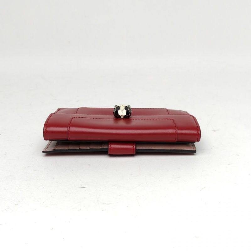 BVLGARI 紅色牛皮蛇頭三折錢包-3