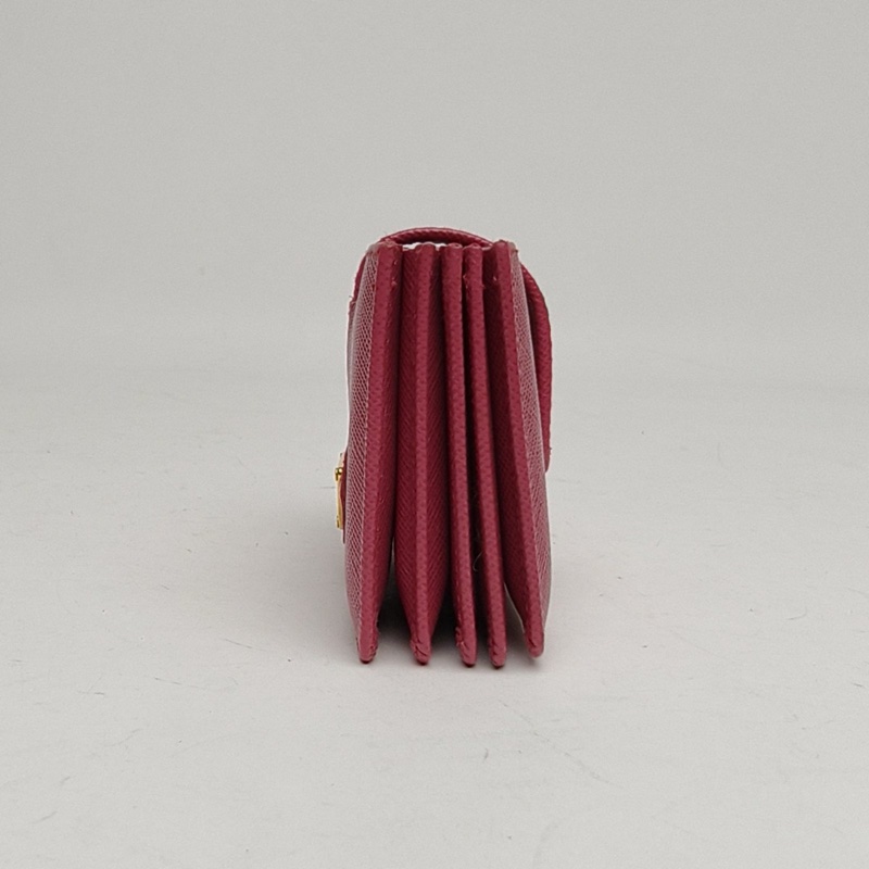 PRADA 粉色牛皮三角標風琴卡包-1