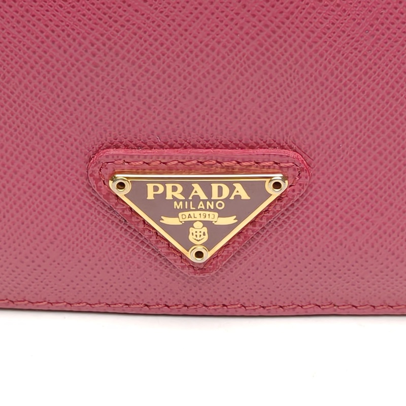 PRADA 粉色牛皮三角標風琴卡包-4