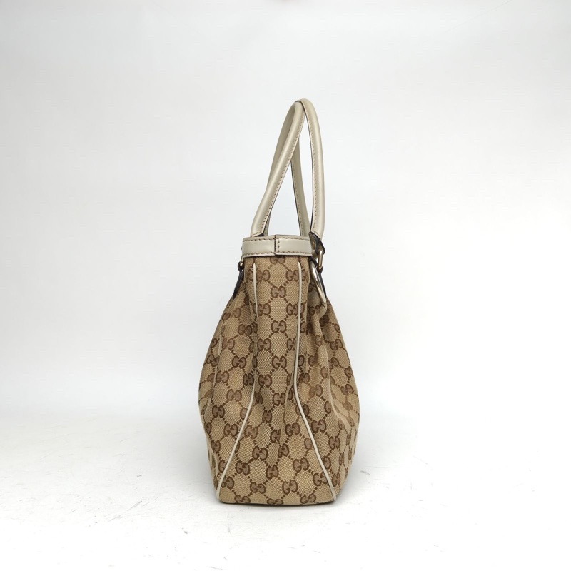 GUCCI 老花帆布淺金扣手提包-1