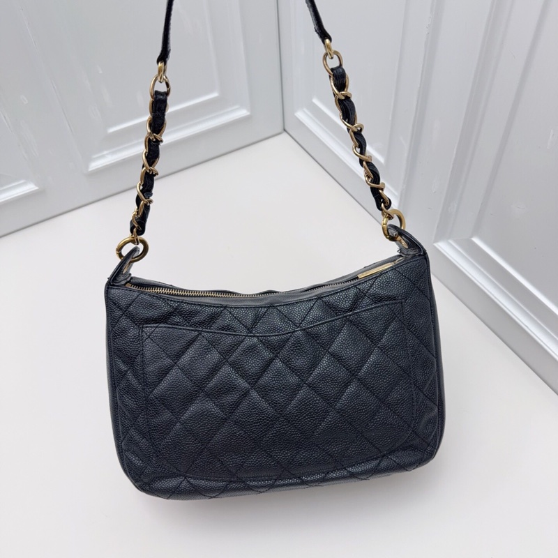 98新Chanel香奈兒黑金荔枝皮 hobo-2