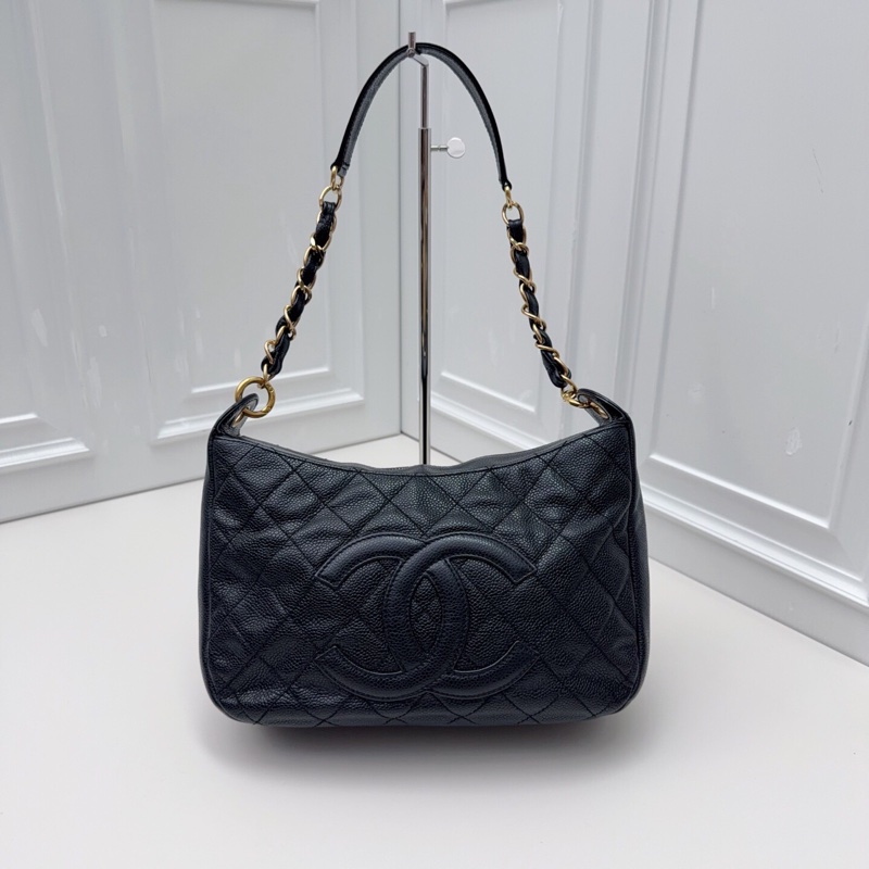 98新Chanel香奈兒黑金荔枝皮 hobo-5