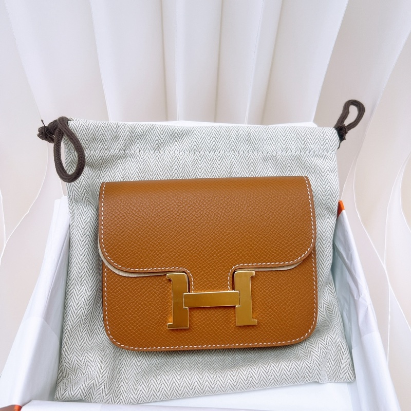 全新 Hermes constance slim 金棕金釦 康康錢包 K-0