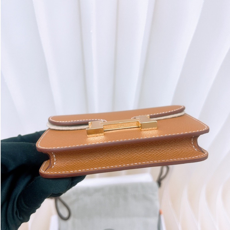 全新 Hermes constance slim 金棕金釦 康康錢包 K-2