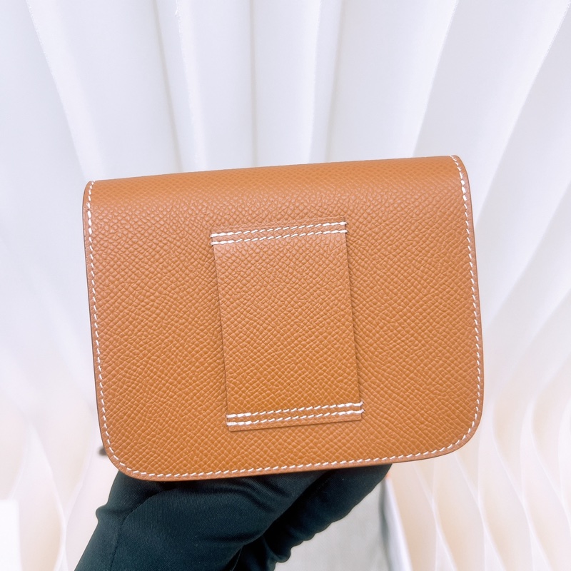 全新 Hermes constance slim 金棕金釦 康康錢包 K-5