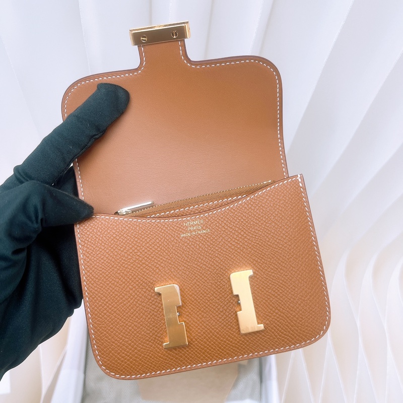 全新 Hermes constance slim 金棕金釦 康康錢包 K-6