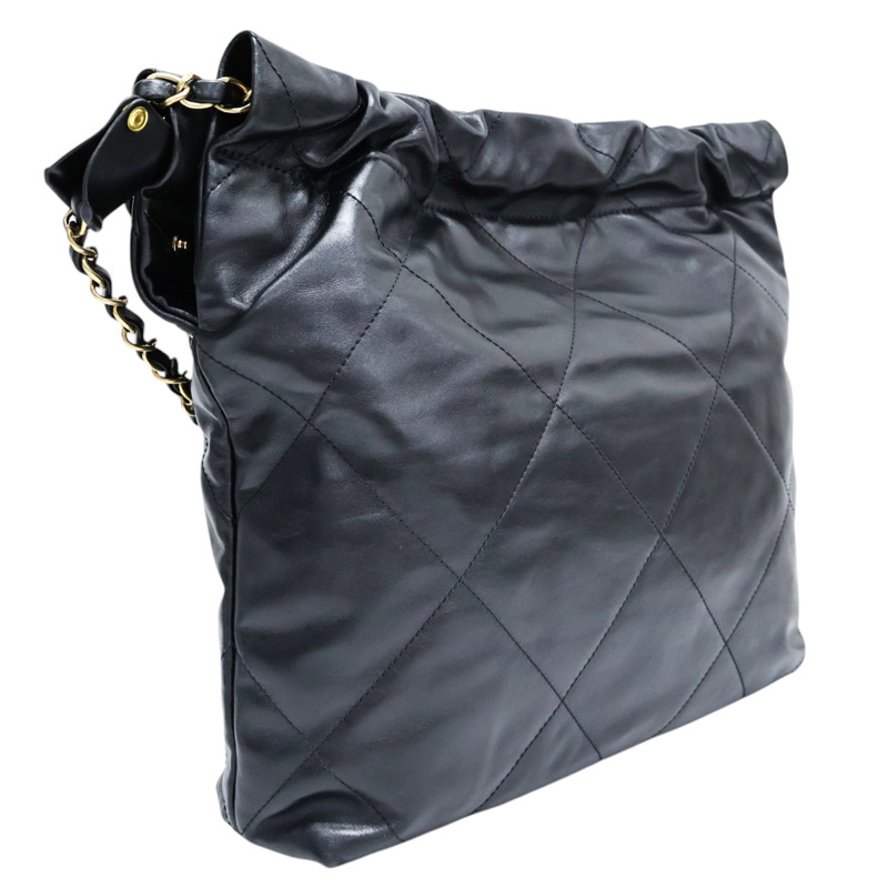 黑色 牛皮 22 中號 肩背包 金釦【CHANEL 香奈兒】 AS3260-1
