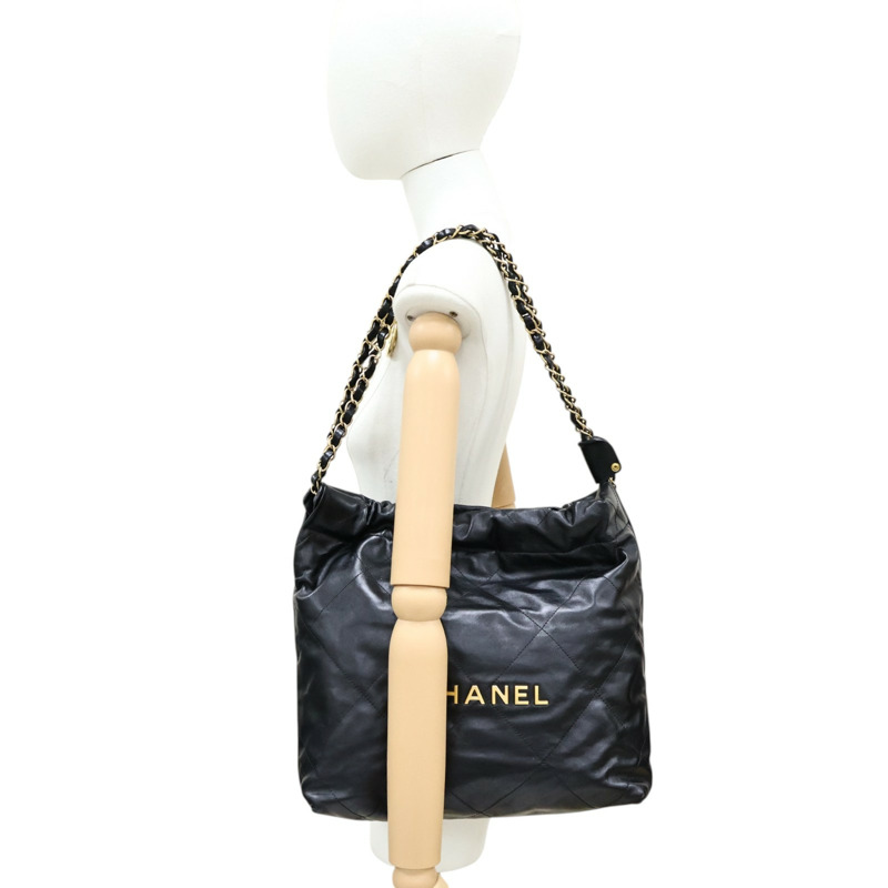 黑色 牛皮 22 中號 肩背包 金釦【CHANEL 香奈兒】 AS3260-7