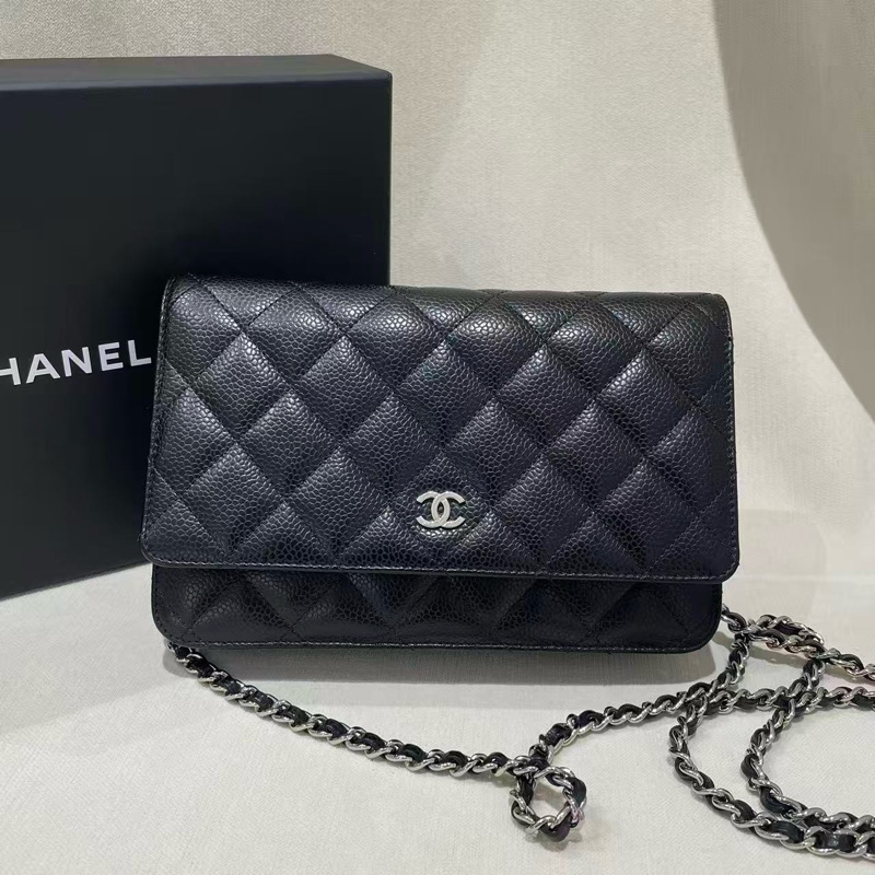Chanel WOC黑銀鏈條包22年全套-1