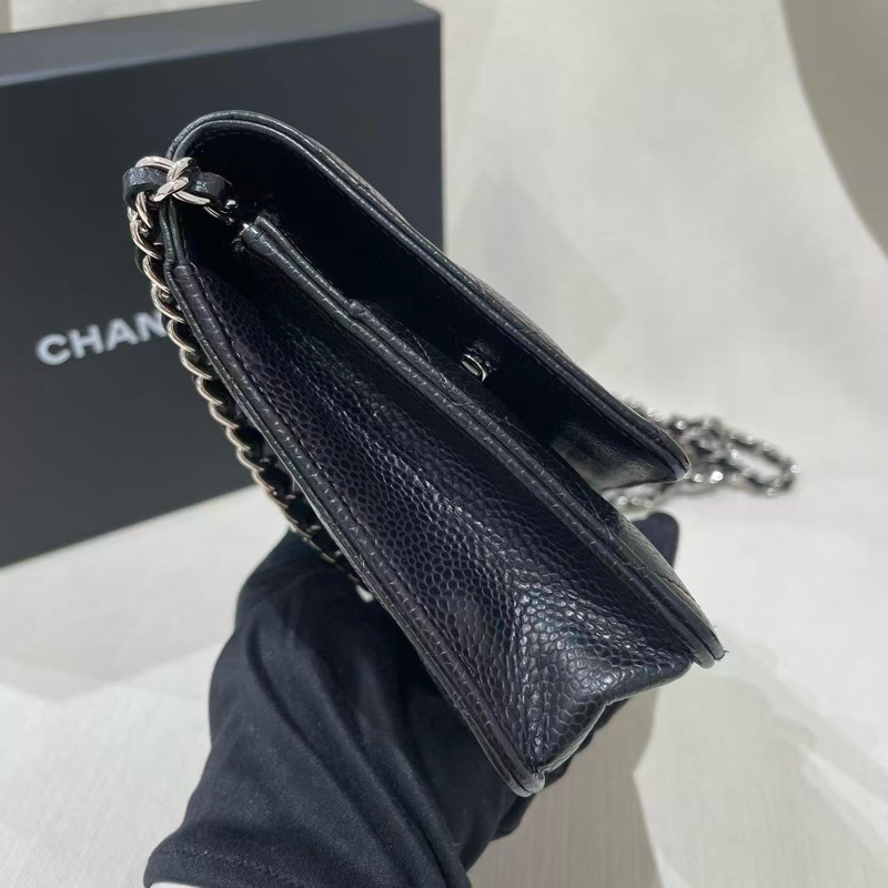 Chanel WOC黑銀鏈條包22年全套-3