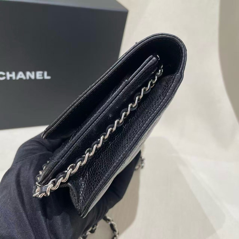 Chanel WOC黑銀鏈條包22年全套-4