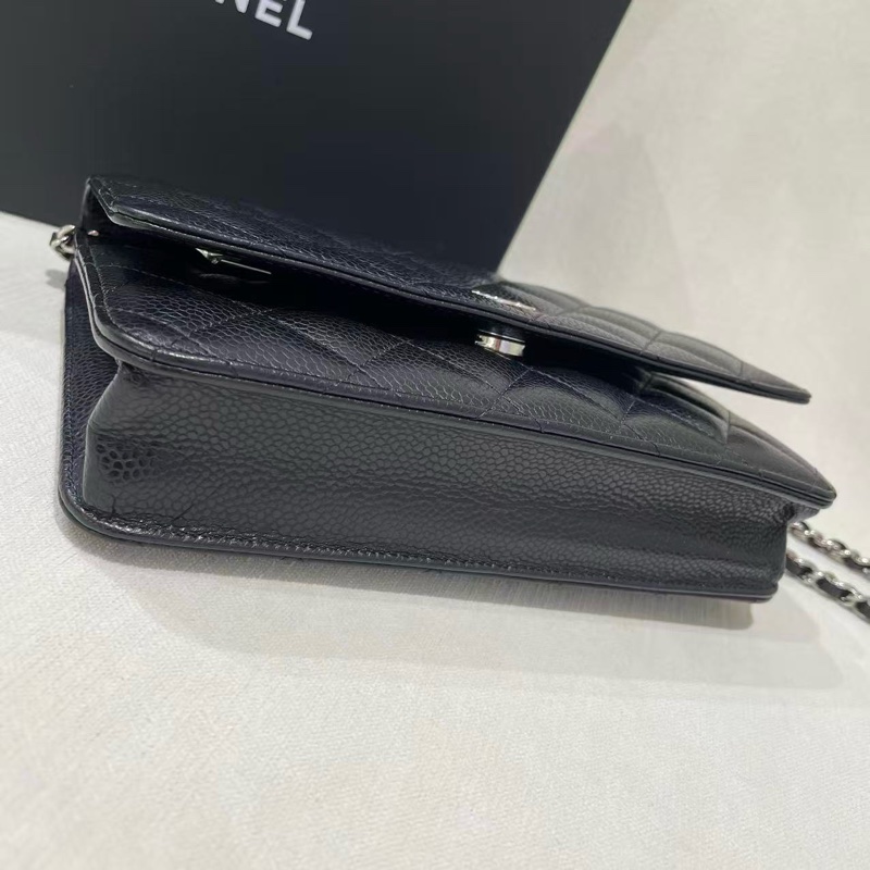 Chanel WOC黑銀鏈條包22年全套-5