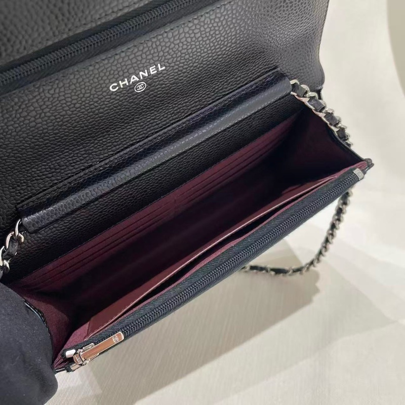 Chanel WOC黑銀鏈條包22年全套-7
