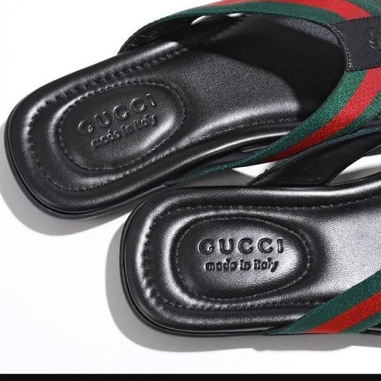 💎Han's house精品服飾💎GUCCI 古馳 雙G 小牛皮 夾腳拖 拖鞋 現貨 UK 7-5