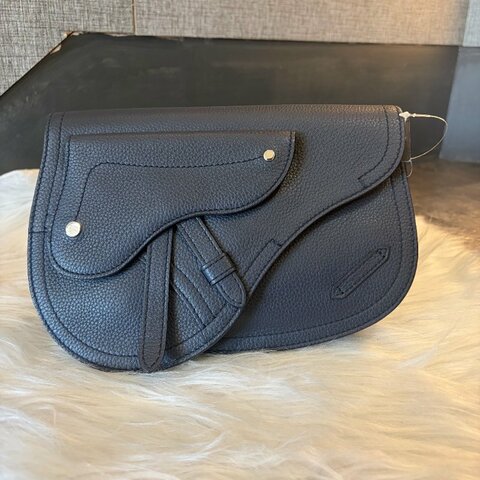 DIOR 全皮馬鞍斜背包 深藍