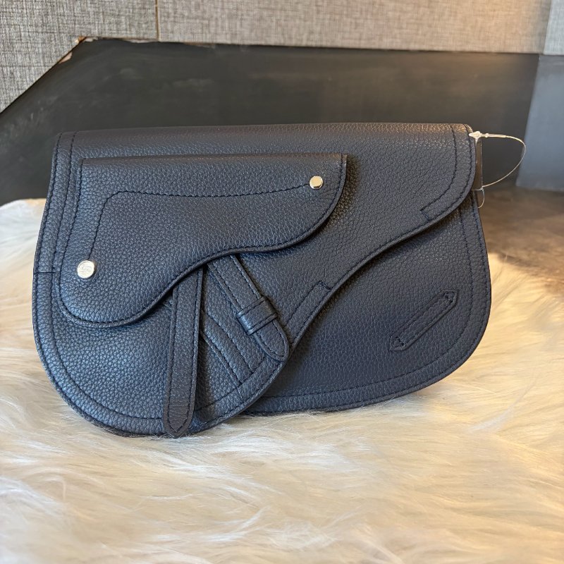 DIOR 全皮馬鞍斜背包 深藍-0