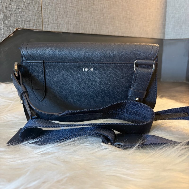 DIOR 全皮馬鞍斜背包 深藍-1