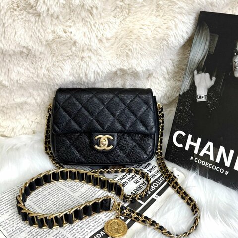 Chanel CLASSIC FLAP 方胖子 黑色 菱格紋 荔枝牛皮 18 金幣