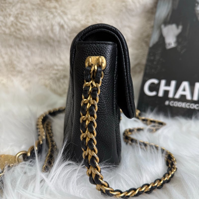 Chanel CLASSIC FLAP 方胖子 黑色 菱格紋 荔枝牛皮 18 金幣-3
