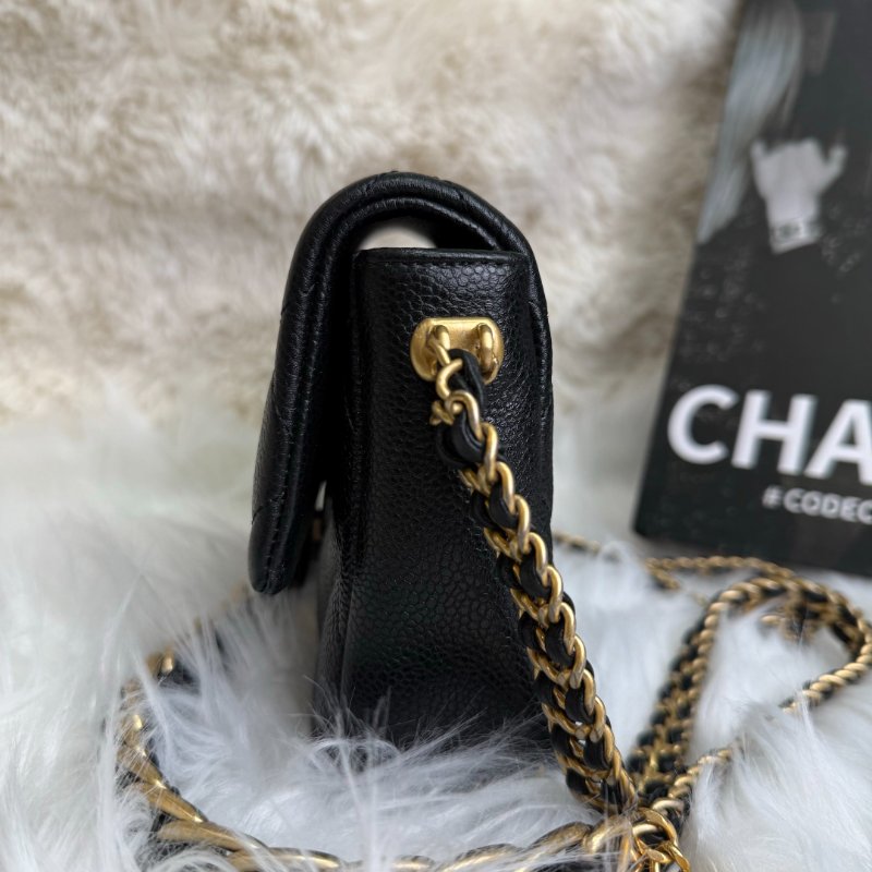 Chanel CLASSIC FLAP 方胖子 黑色 菱格紋 荔枝牛皮 18 金幣-4