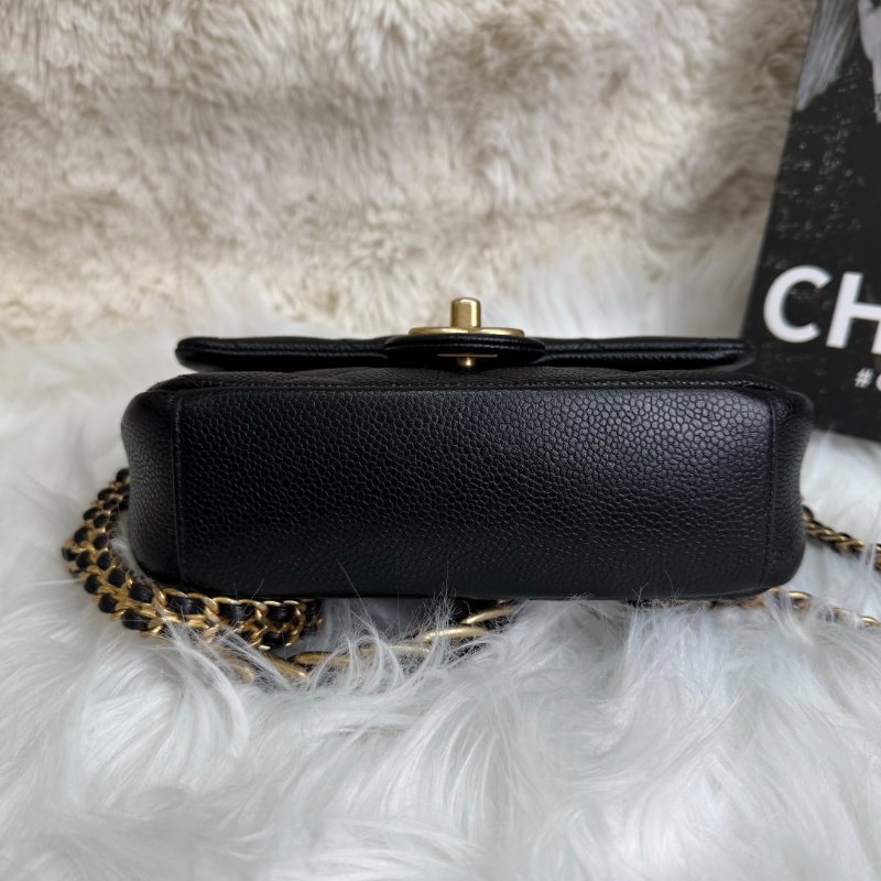 Chanel CLASSIC FLAP 方胖子 黑色 菱格紋 荔枝牛皮 18 金幣-5