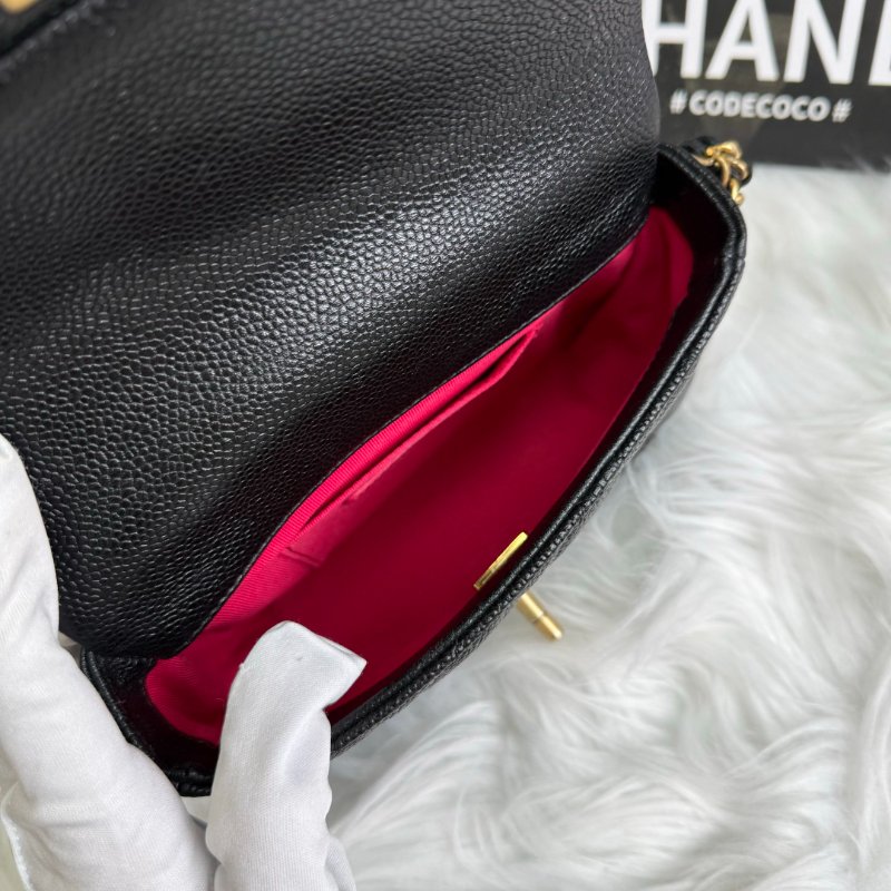 Chanel CLASSIC FLAP 方胖子 黑色 菱格紋 荔枝牛皮 18 金幣-6