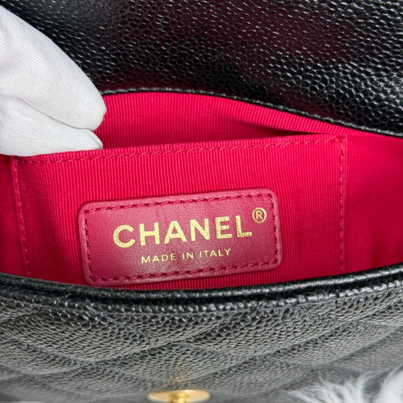 Chanel CLASSIC FLAP 方胖子 黑色 菱格紋 荔枝牛皮 18 金幣-7