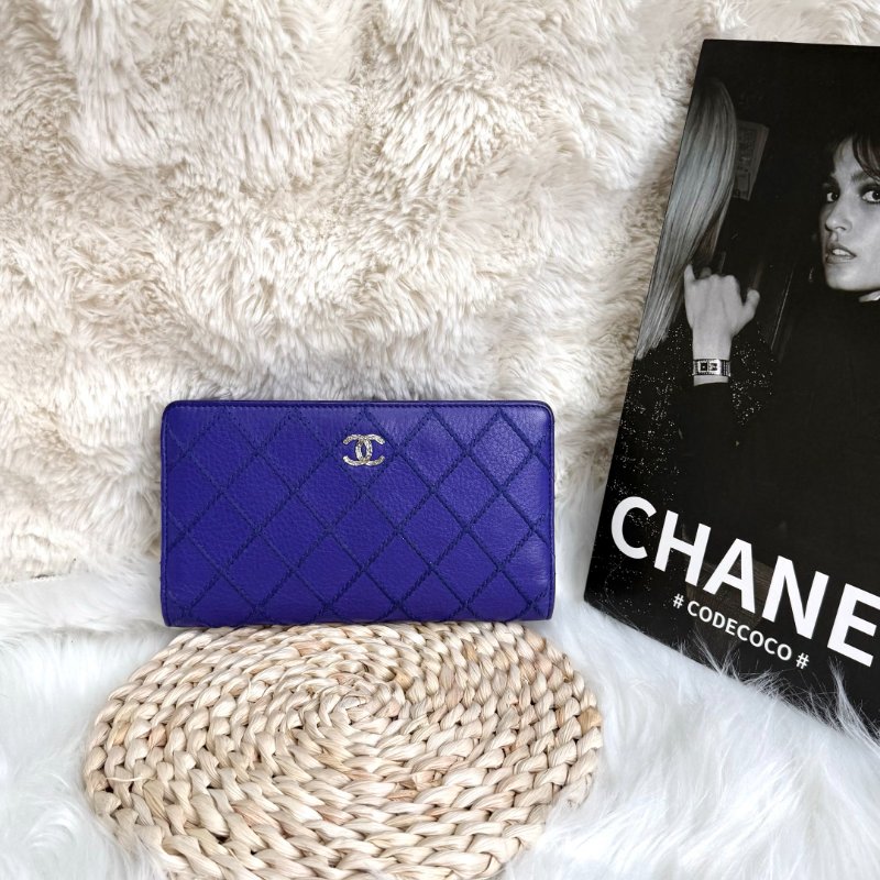 Chanel 經典 翻蓋包 藍色 菱格紋外縫線 牛皮 銀扣-0
