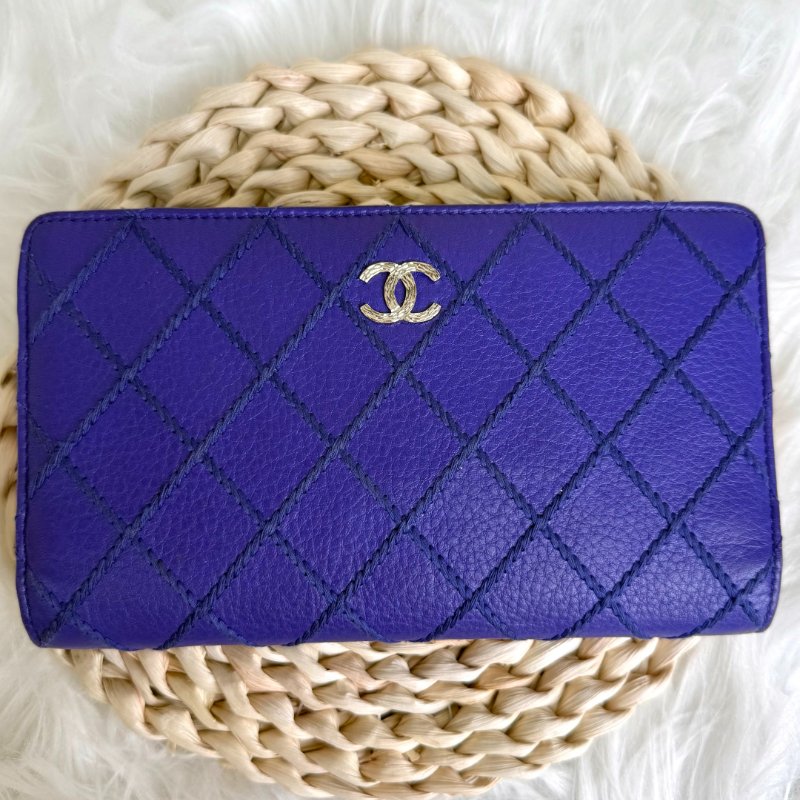 Chanel 經典 翻蓋包 藍色 菱格紋外縫線 牛皮 銀扣-1