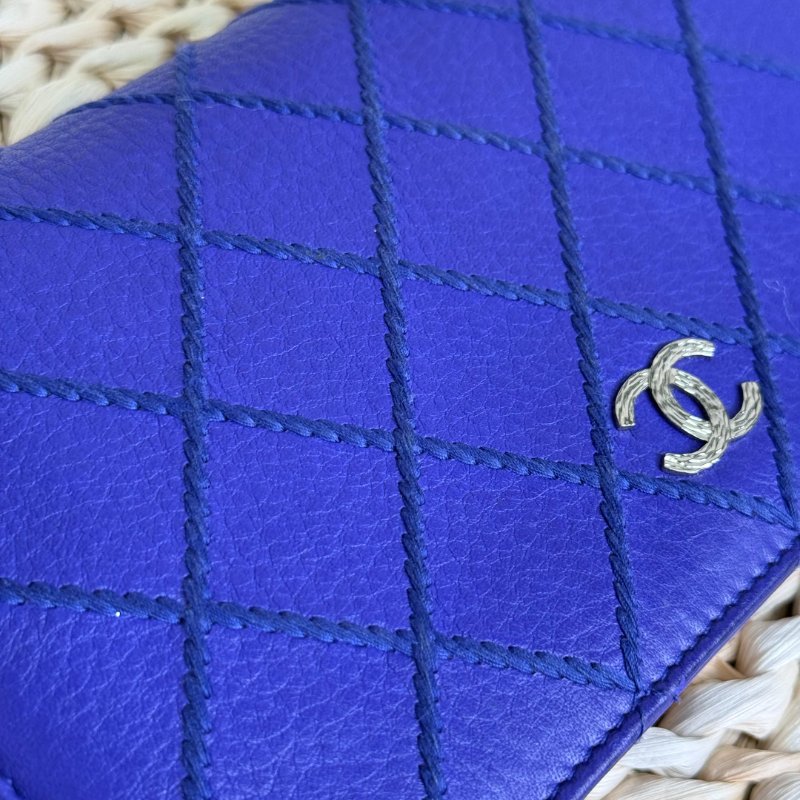 Chanel 經典 翻蓋包 藍色 菱格紋外縫線 牛皮 銀扣-6