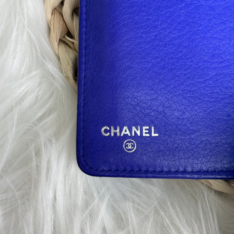 Chanel 經典 翻蓋包 藍色 菱格紋外縫線 牛皮 銀扣-8