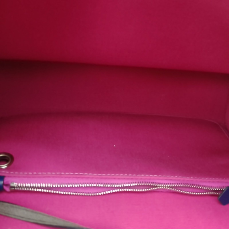 HERMES Herbag31玉蘭粉拼寶石藍帆布/牛皮C刻肩背包銀扣-5