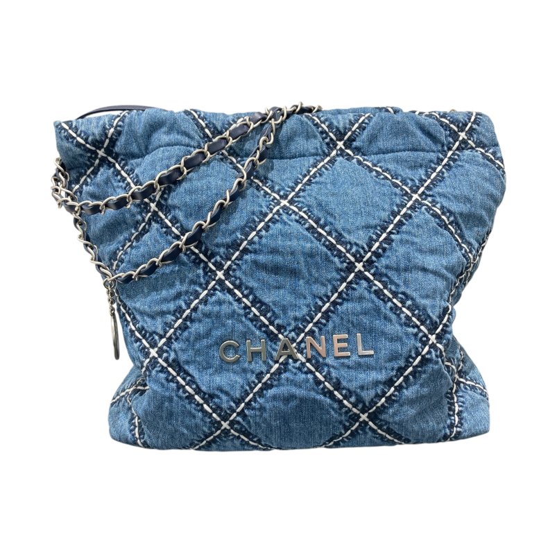 CHANEL 香奈兒 22 BAG 手提肩背包 丹寧 藍色 銀釦-0