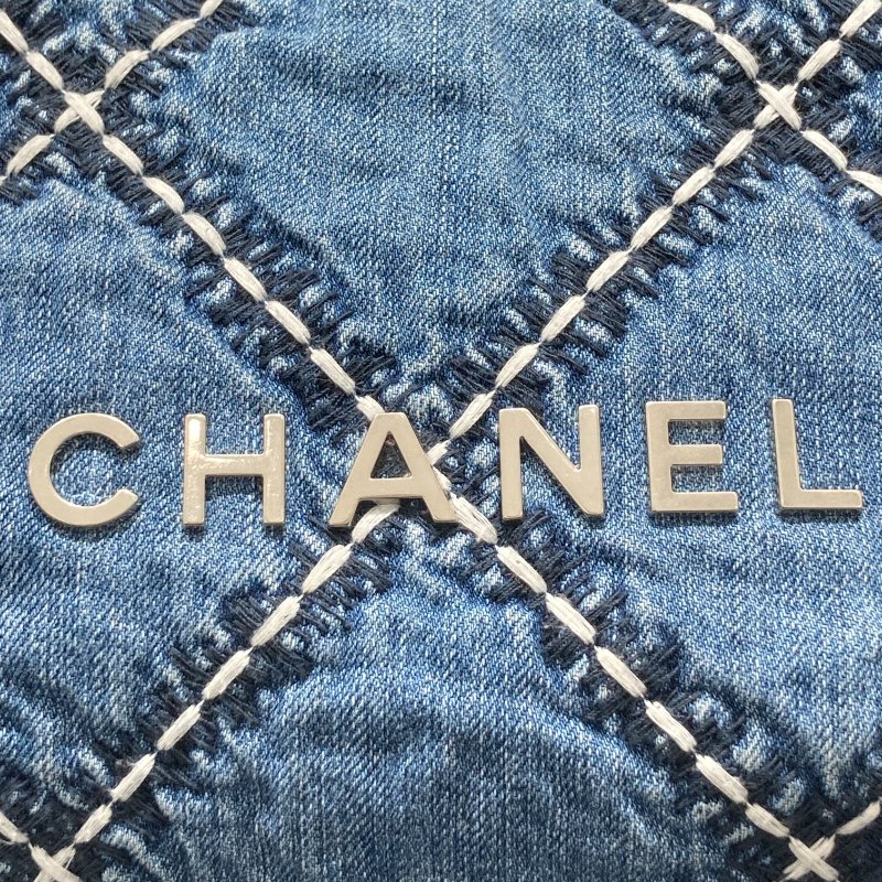 CHANEL 香奈兒 22 BAG 手提肩背包 丹寧 藍色 銀釦-16