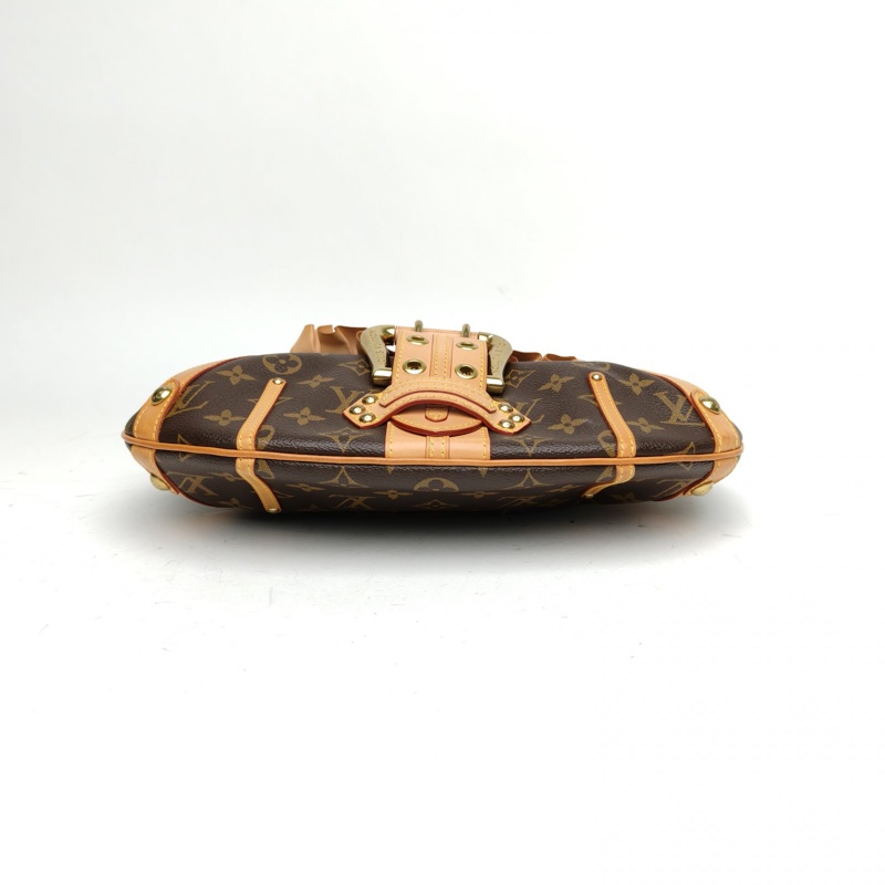LOUIS VUITTON 老花PVC金扣2004中古荷葉邊餃子包腋下單肩包-3
