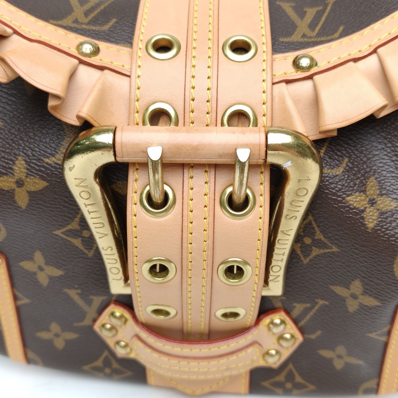 LOUIS VUITTON 老花PVC金扣2004中古荷葉邊餃子包腋下單肩包-4