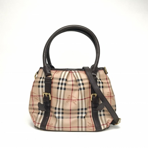 Burberry 巴寶莉格子PVC金扣戰馬格紋單肩手提包