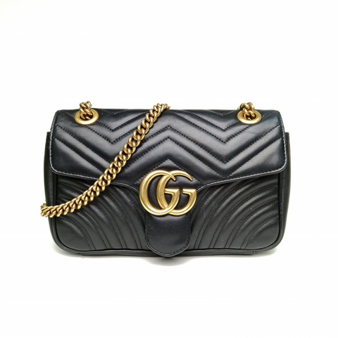 GUCCI GGMarmont肩背包小號黑色牛皮金扣
