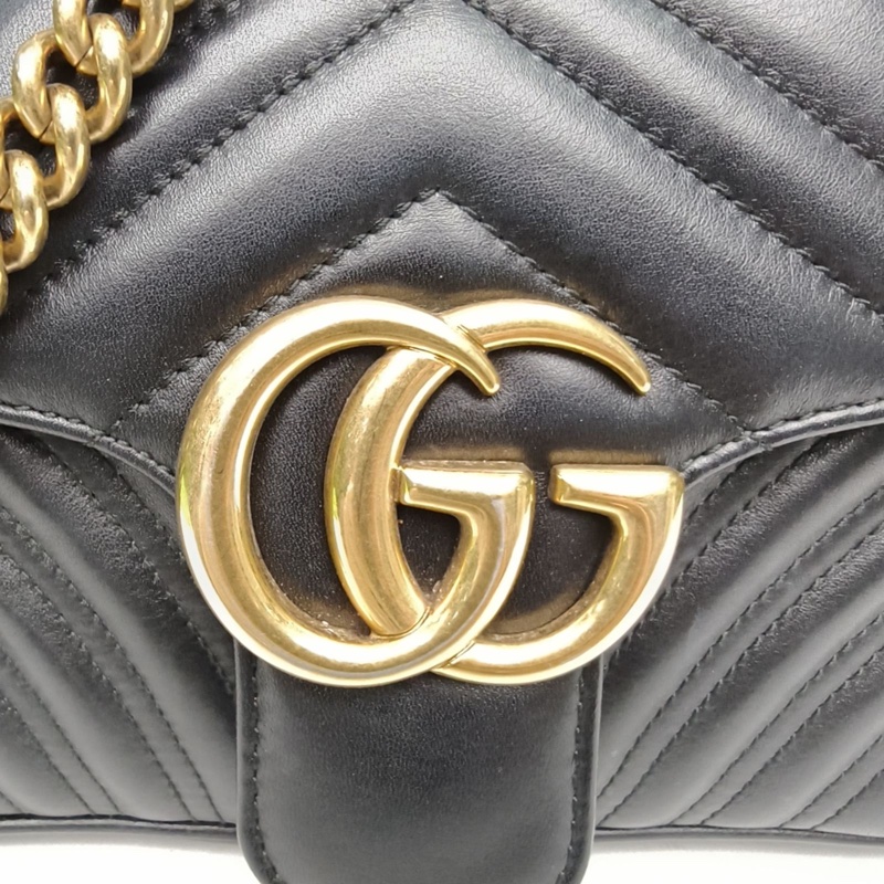 GUCCI GGMarmont肩背包小號黑色牛皮金扣-4
