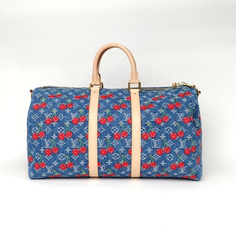LOUIS VUITTON KEEPALL45老花PVC晶片村上隆聯名櫻桃系列肩背包