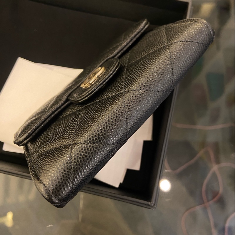 【全新】Chanel/香奈兒 黑金荔枝魚子醬三折錢包 31開 完美的經典黑金配色-4
