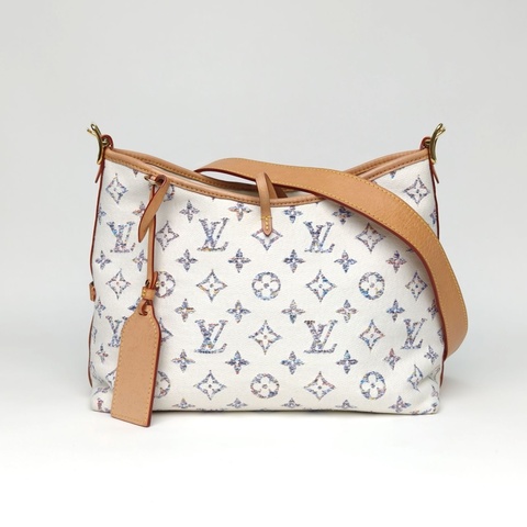 LOUIS VUITTON CARRYALL小號白色帆布金扣晶片航海系列肩背包