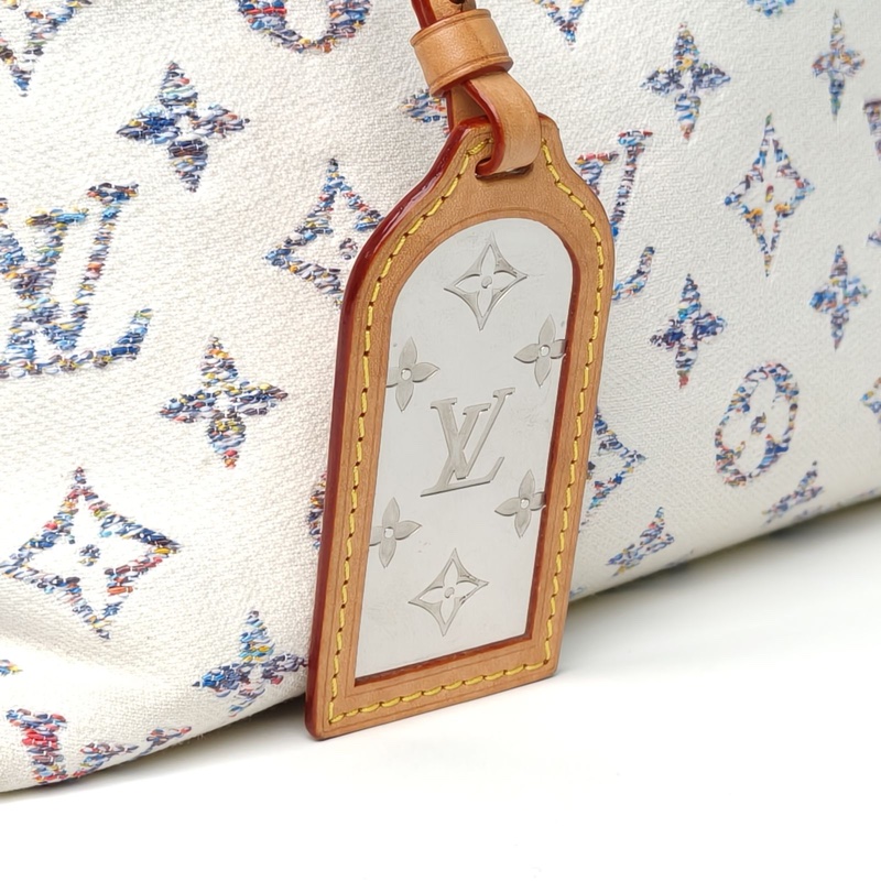 LOUIS VUITTON CARRYALL小號白色帆布金扣晶片航海系列肩背包-4