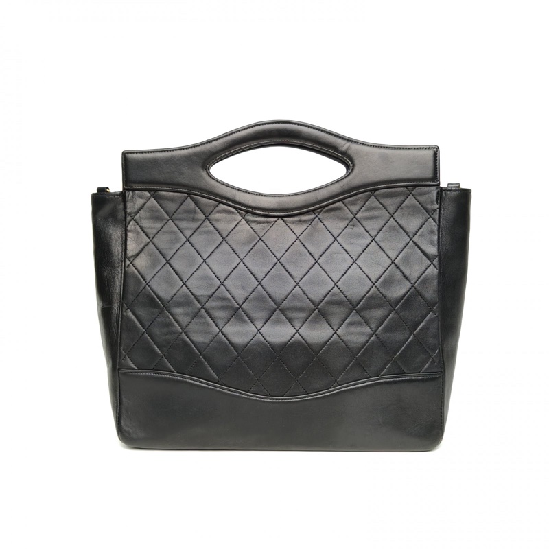 CHANEL 中古黑金羊31bag黑色羊皮1開金扣肩背包-2