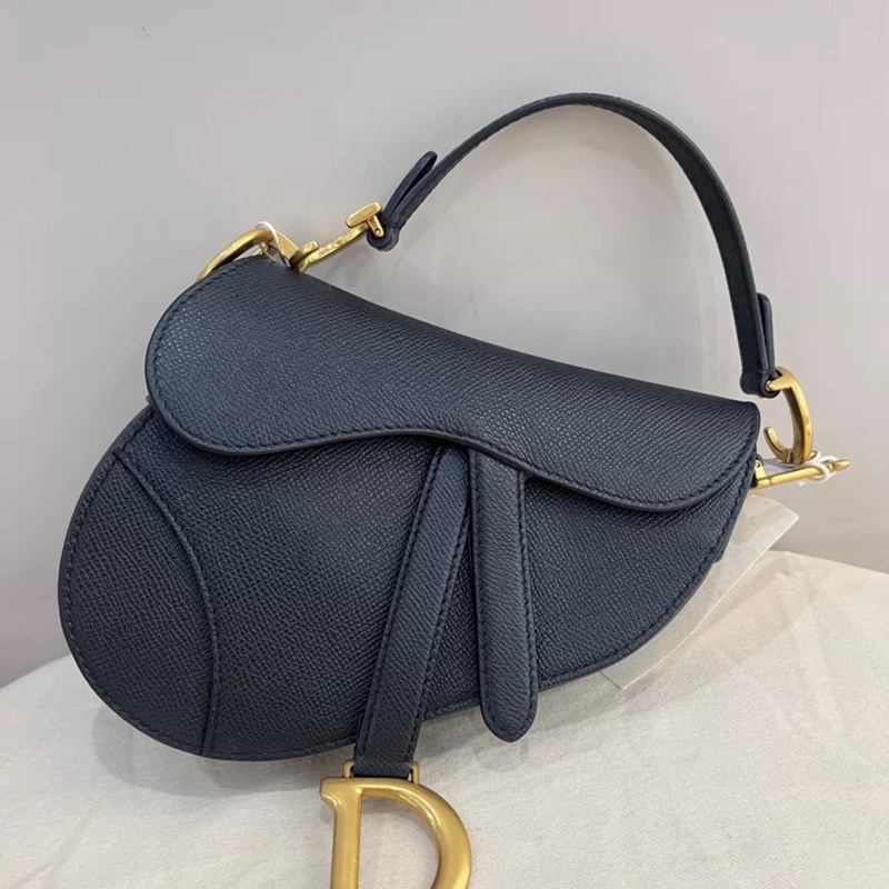 Dior saddle荔枝纹全皮黑金扣马鞍包 medium-0
