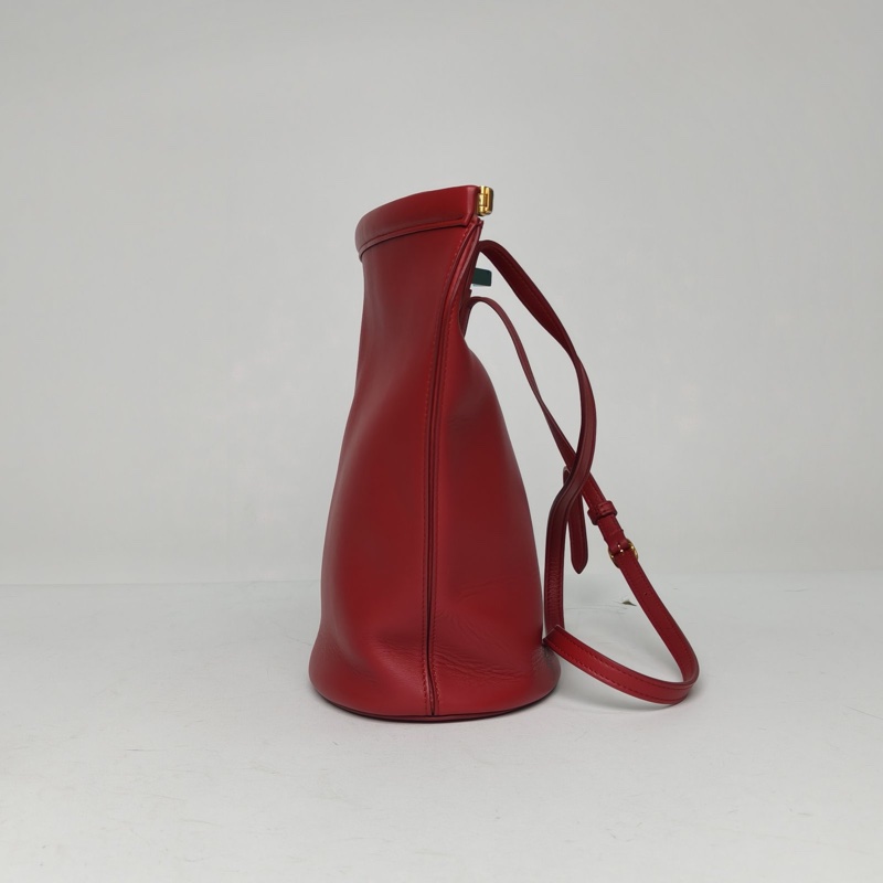 CELINE 紅色牛皮金扣celineclaspbucket水桶包-1