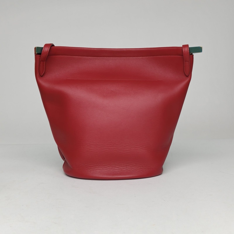 CELINE 紅色牛皮金扣celineclaspbucket水桶包-2
