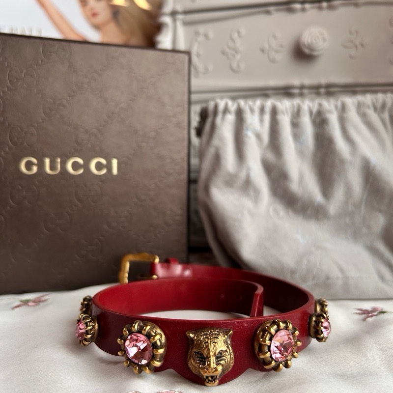 Gucci 限量款老虎頭粉鑽手鍊 - 二手美品-1