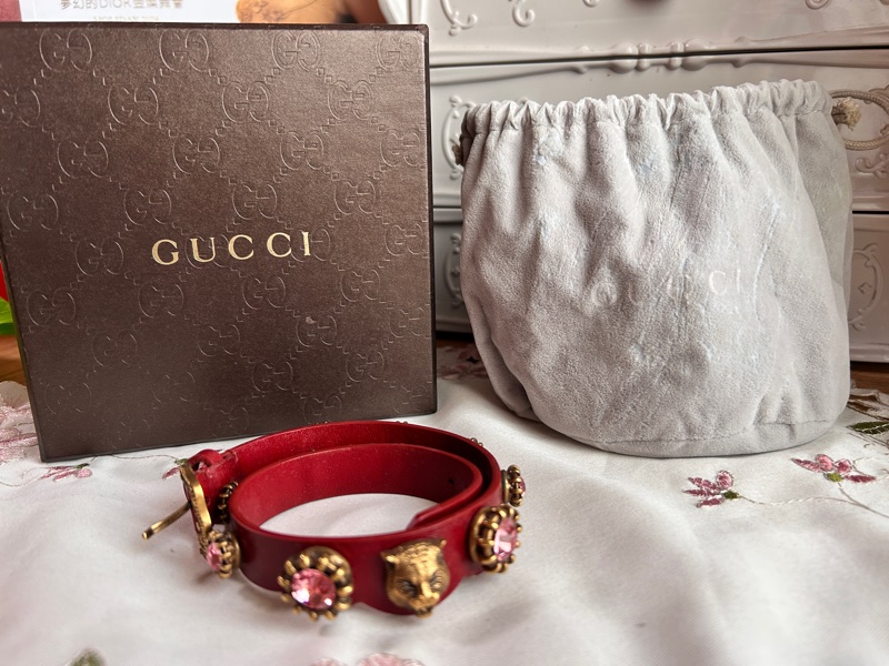 Gucci 限量款老虎頭粉鑽手鍊 - 二手美品-4